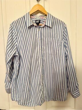 Lands' End Blue and White Vertical Stripe Button-Down Shirt